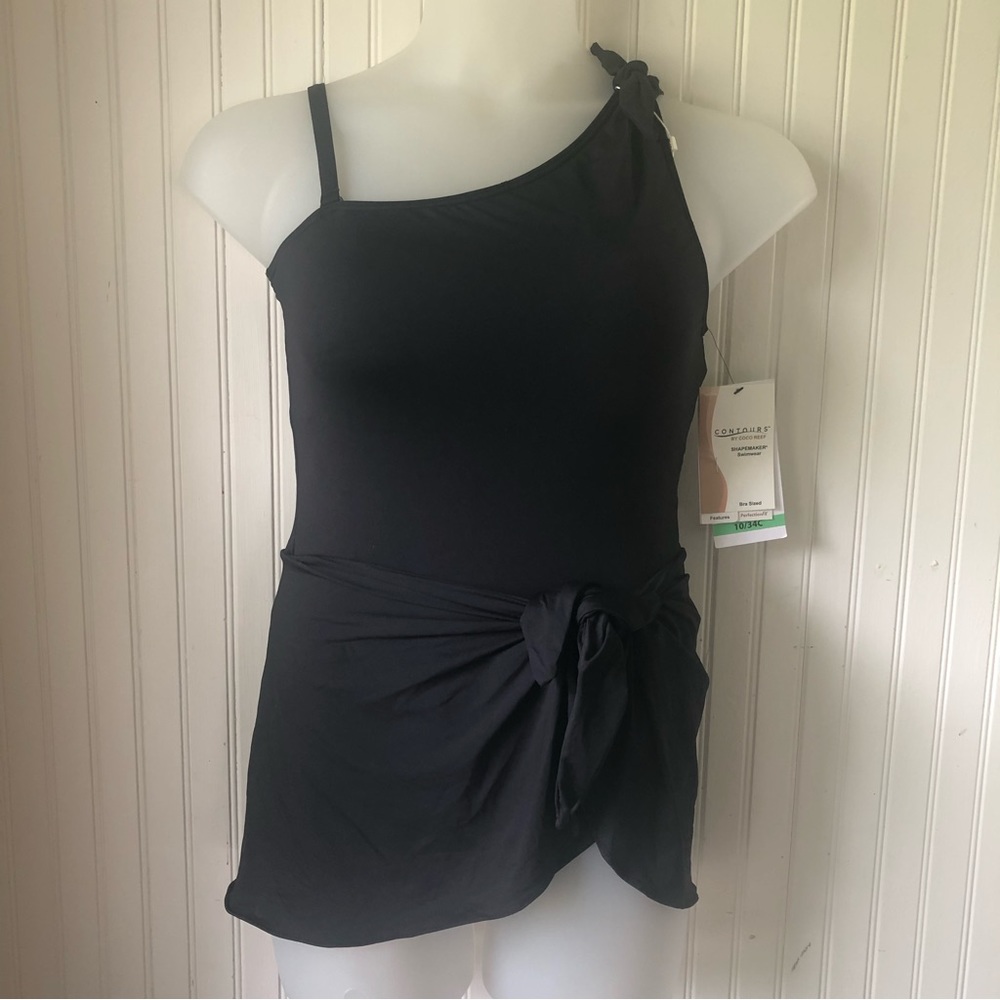 COCO REEF Retail $142 Rosaline Tummy Control Sarong One-Piece Black Size 8/32C